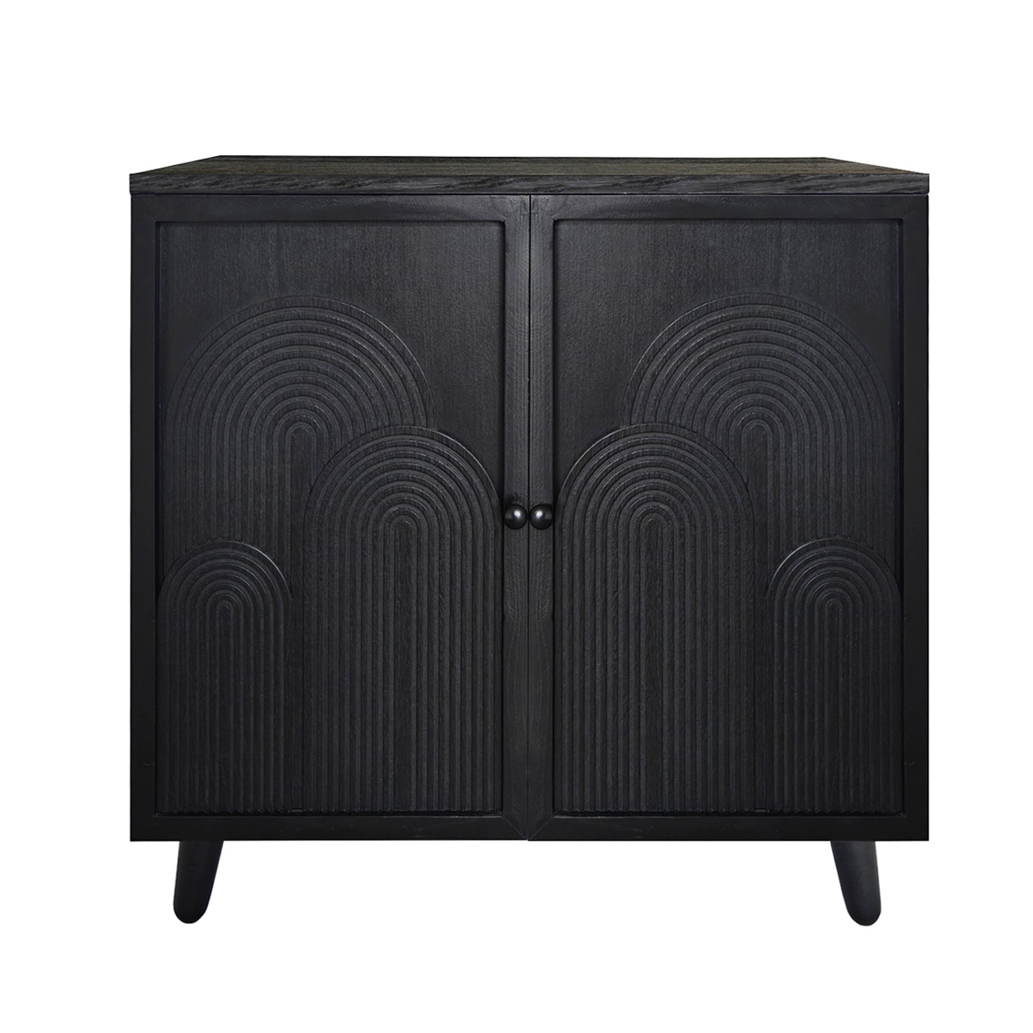 Modern Black Wood Storage Cabinet, 31in Accent Cabinet with Embossed Door for Living Room, Bedroom, or Entryway