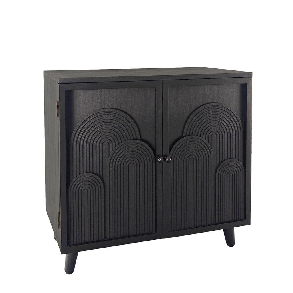 Modern Black Wood Storage Cabinet, 31in Accent Cabinet with Embossed Door for Living Room, Bedroom, or Entryway