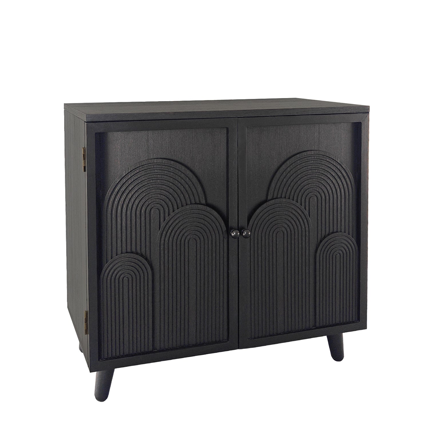 Modern Black Wood Storage Cabinet, 31in Accent Cabinet with Embossed Door for Living Room, Bedroom, or Entryway