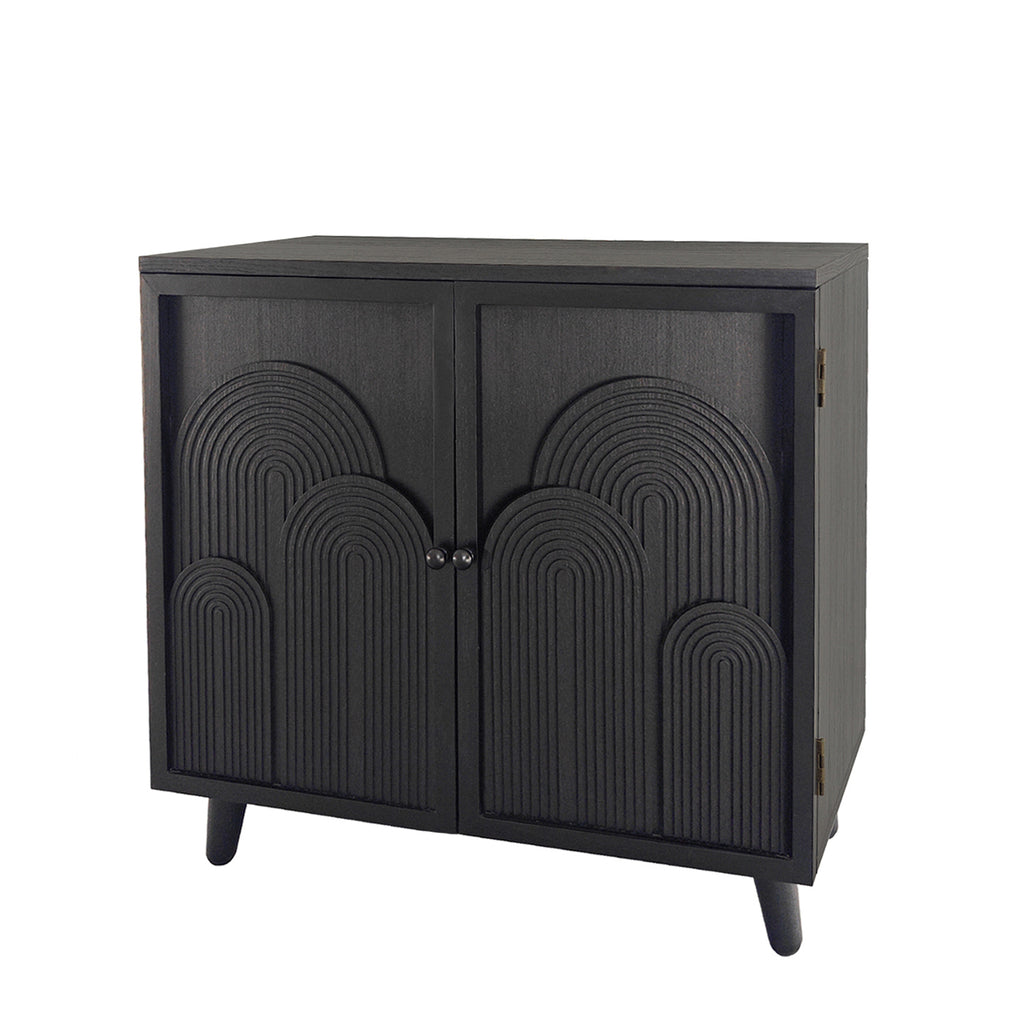 Modern Black Wood Storage Cabinet, 31in Accent Cabinet with Embossed Door for Living Room, Bedroom, or Entryway