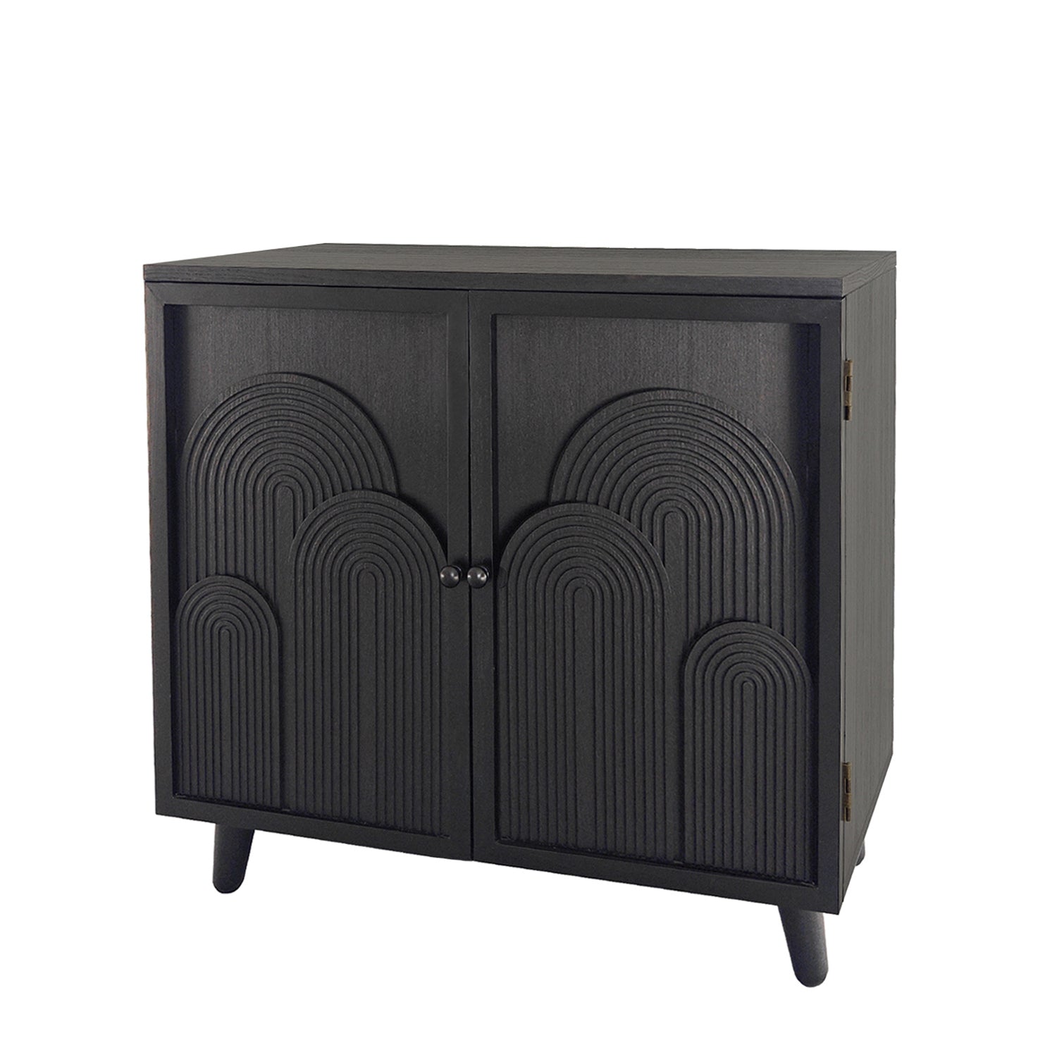 Modern Black Wood Storage Cabinet, 31in Accent Cabinet with Embossed Door for Living Room, Bedroom, or Entryway