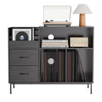 Eco-Friendly Record Player Stand - Black Vinyl Storage Cabinet.