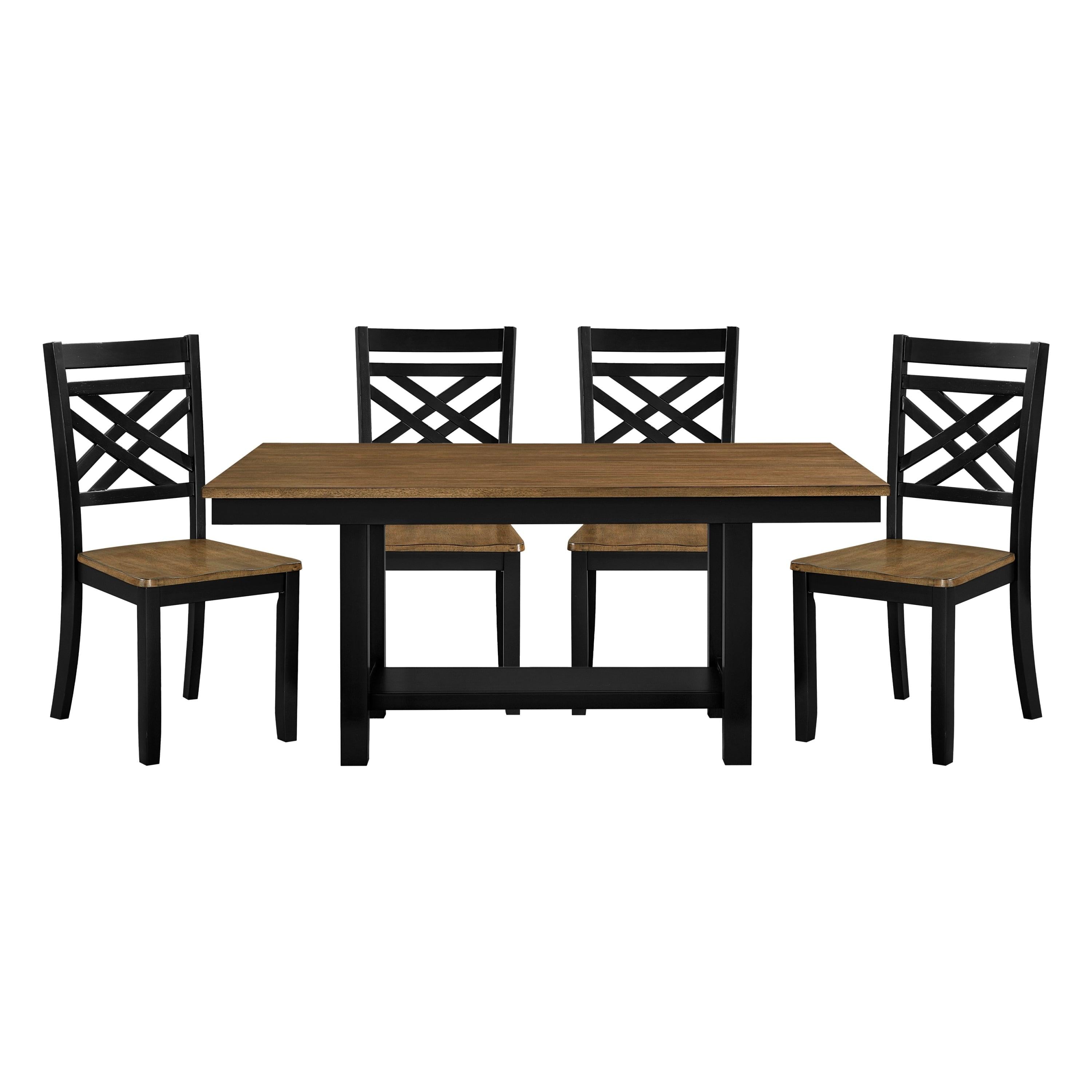 5pc Black Brown Dining Set with Storage and Chairs.