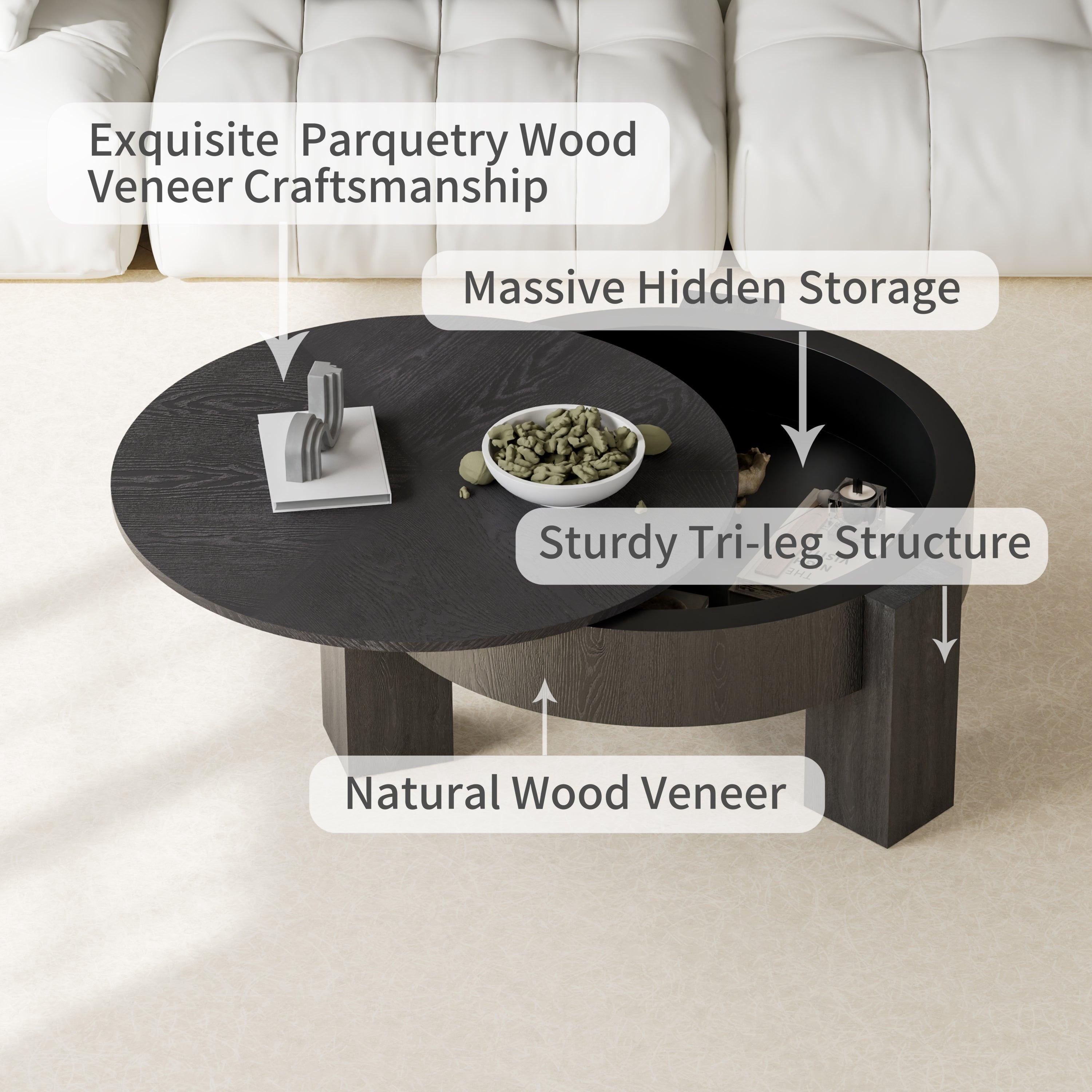 Round Coffee Table with Hidden Storage for Small Spaces.