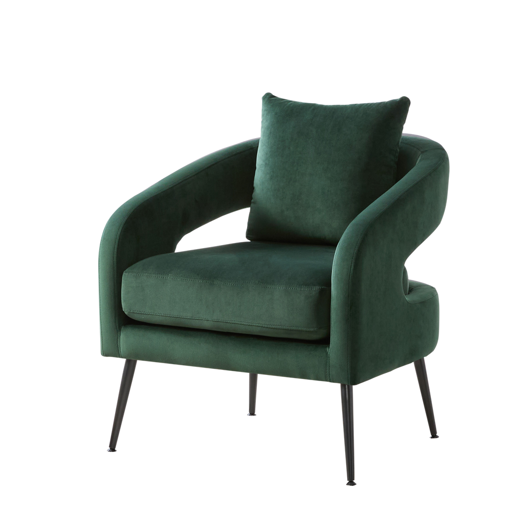 Modern Upholstered Velvet Open Back Accent Chair with Metal Legs, Cozy Round Sofa Leisure Lounge in Green