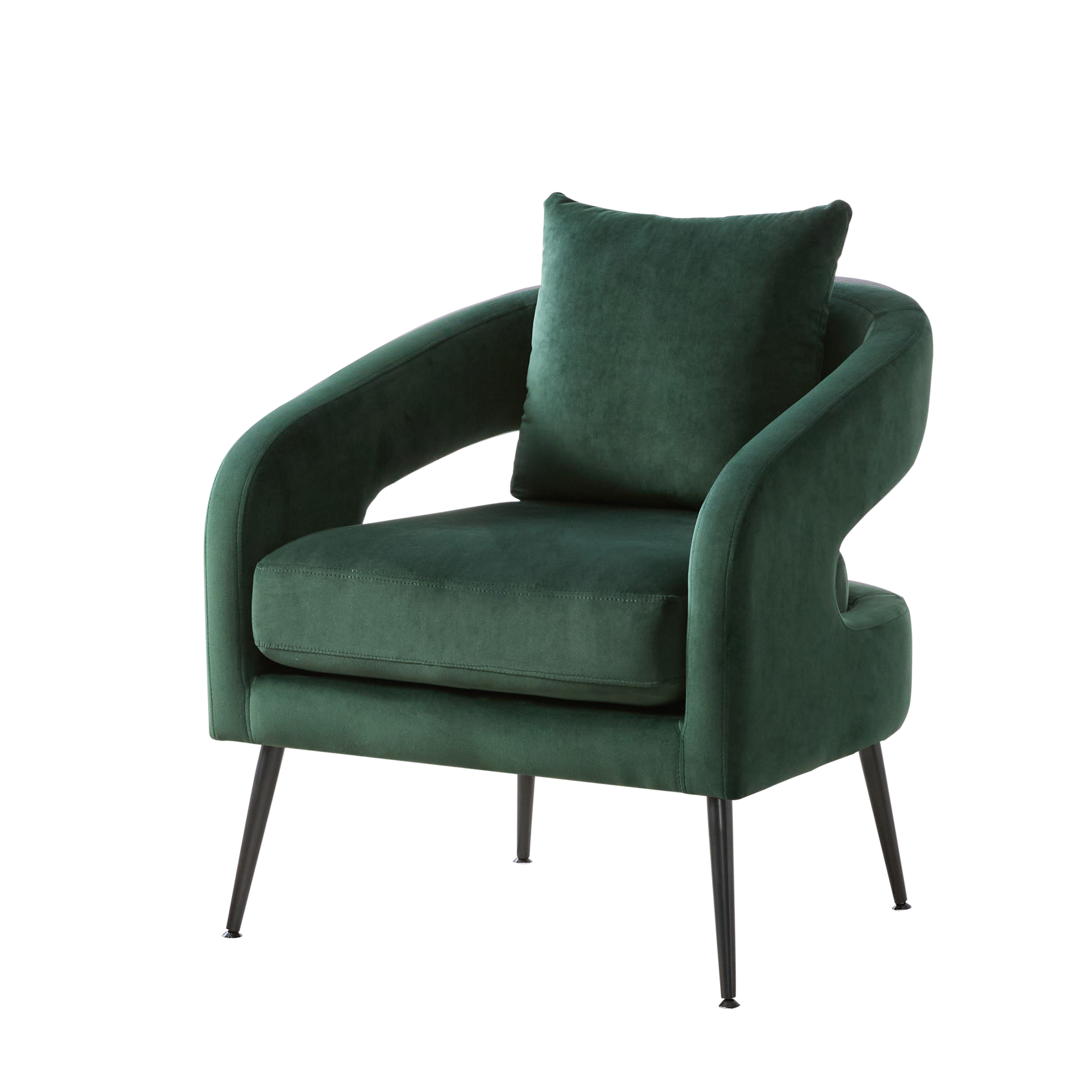 Modern Upholstered Velvet Open Back Accent Chair with Metal Legs, Cozy Round Sofa Leisure Lounge in Green