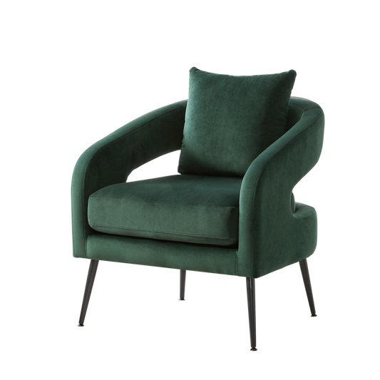 Modern Upholstered Velvet Open Back Accent Chair with Metal Legs, Cozy Round Sofa Leisure Lounge in Green