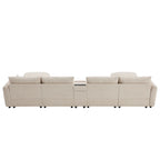 Back view of modular sectional sofa with center console, highlighting clean lines and modular construction for modern homes.