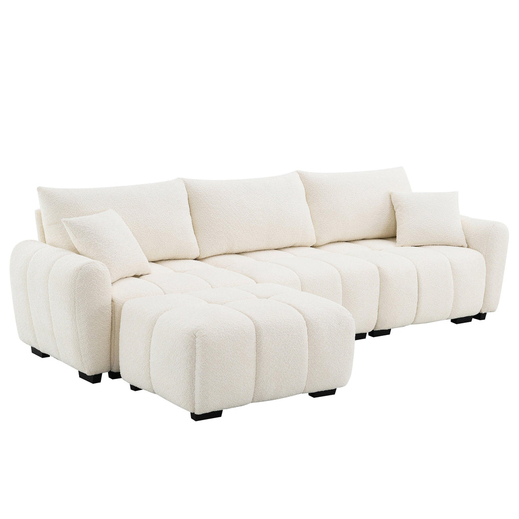 Modular Sectional Sofa with Movable Ottoman & Boucle Fabric.