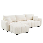 Modular Sectional Sofa with Movable Ottoman & Boucle Fabric.