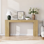 Farmhouse Oak Console Table - Extra-Long Entryway Table used as a decorative accent in a cozy living room, styled with modern decor pieces.