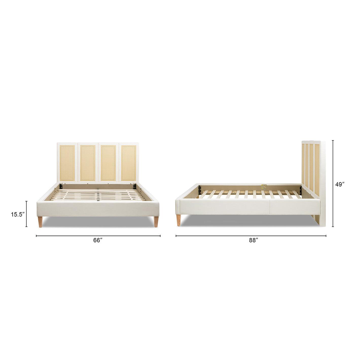 Upholstered Cane Bed Queen - Antique White Platform Bed.