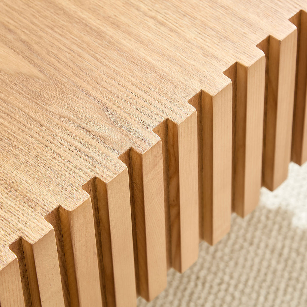 31.5 Inch Modern Handcraft Drum Coffee Table Square Coffee Table for Living Room,Small Wooden Coffee Table with Sturdy MDF Pedesta,Natural Color Coffee Table