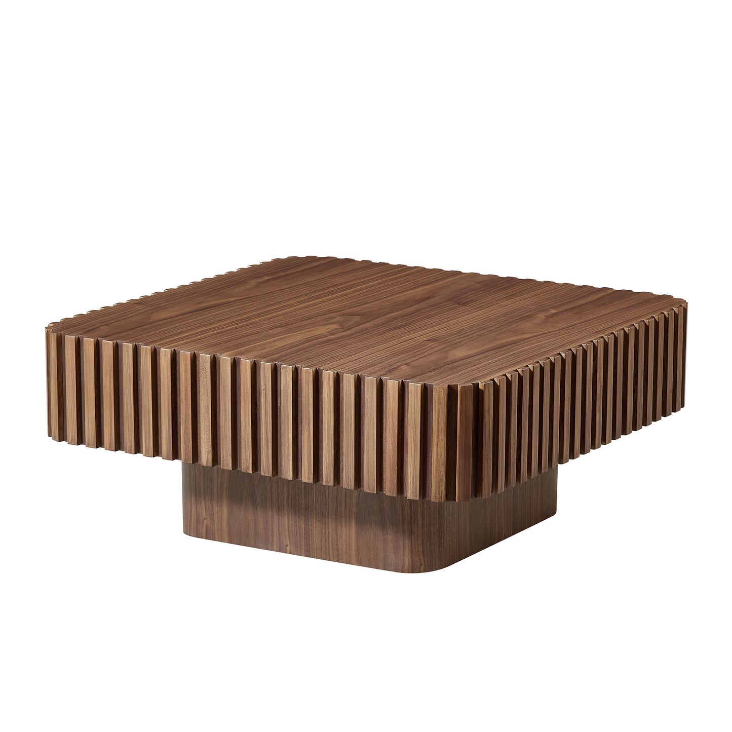31.5 Inch Modern Handcraft Drum Coffee Table Square Coffee Table for Living Room,Small Wooden Coffee Table with Sturdy MDF Pedesta,Walnut Color Coffee Table