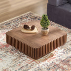 31.5 Inch Modern Handcraft Drum Coffee Table Square Coffee Table for Living Room,Small Wooden Coffee Table with Sturdy MDF Pedesta,Walnut Color Coffee Table