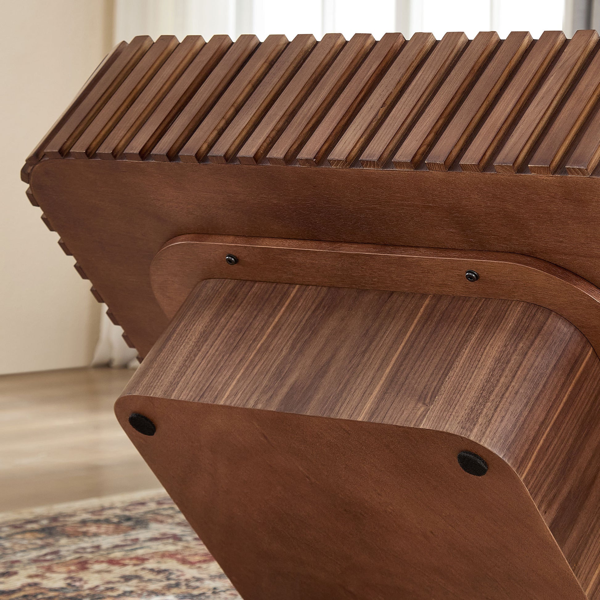 31.5 Inch Modern Handcraft Drum Coffee Table Square Coffee Table for Living Room,Small Wooden Coffee Table with Sturdy MDF Pedesta,Walnut Color Coffee Table