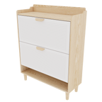 31.5 Inch Nordic Style Shoe Storage Cabinet with 2 Flip Drawers, Freestanding Organizer with Solid Wood Legs for Entryway, Narrow Shoe Rack Cabinet (White and Solid Wood Color Matched)