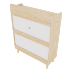 31.5 Inch Nordic Style Shoe Storage Cabinet with 2 Flip Drawers, Freestanding Organizer with Solid Wood Legs for Entryway, Narrow Shoe Rack Cabinet (White and Solid Wood Color Matched)