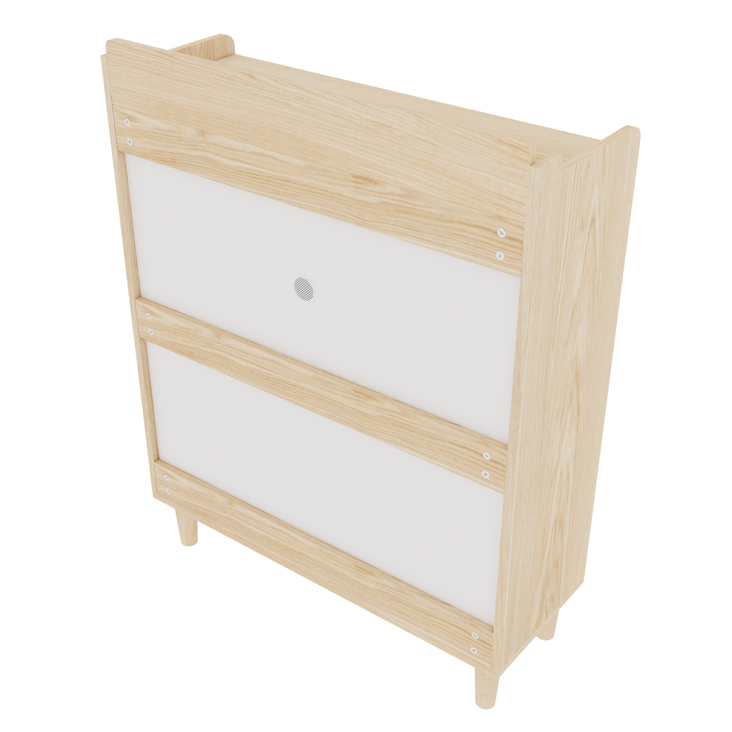 31.5 Inch Nordic Style Shoe Storage Cabinet with 2 Flip Drawers, Freestanding Organizer with Solid Wood Legs for Entryway, Narrow Shoe Rack Cabinet (White and Solid Wood Color Matched)