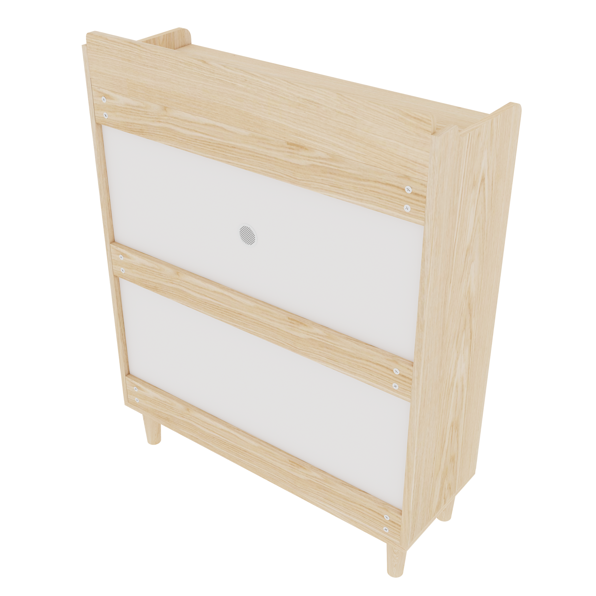 31.5 Inch Nordic Style Shoe Storage Cabinet with 2 Flip Drawers, Freestanding Organizer with Solid Wood Legs for Entryway, Narrow Shoe Rack Cabinet (White and Solid Wood Color Matched)