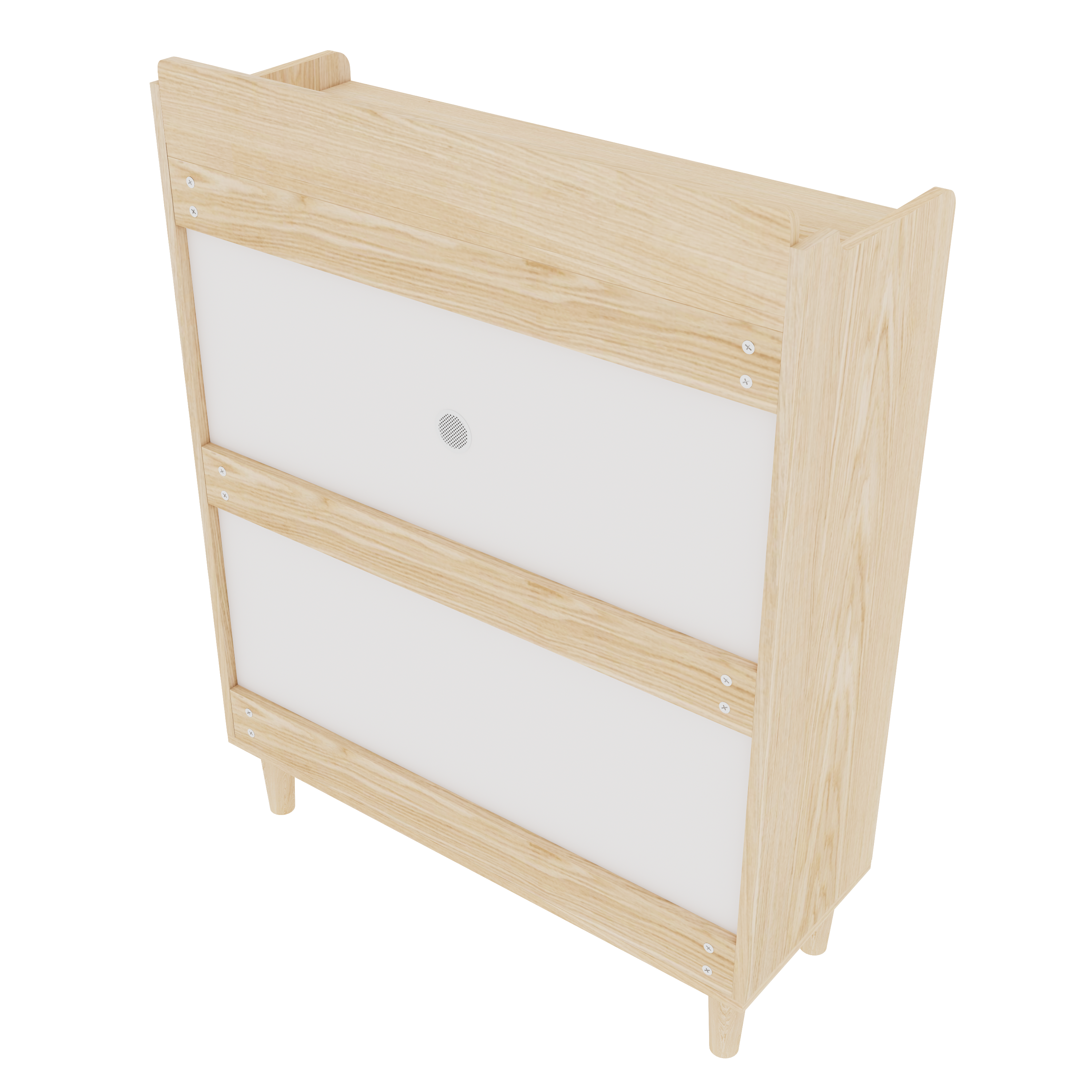 31.5 Inch Nordic Style Shoe Storage Cabinet with 2 Flip Drawers, Freestanding Organizer with Solid Wood Legs for Entryway, Narrow Shoe Rack Cabinet (White and Solid Wood Color Matched)