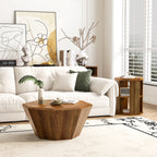 31.5 "Octagonal Log Color  Rubber wood Set of Two Coffee Table, Coffee Table, Living Room Bedroom(Set of Two Pieces)