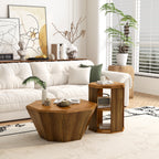 31.5 "Octagonal Log Color  Rubber wood Set of Two Coffee Table, Coffee Table, Living Room Bedroom(Set of Two Pieces)