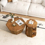 31.5 "Octagonal Log Color  Rubber wood Set of Two Coffee Table, Coffee Table, Living Room Bedroom(Set of Two Pieces)
