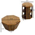 31.5 "Octagonal Log Color  Rubber wood Set of Two Coffee Table, Coffee Table, Living Room Bedroom(Set of Two Pieces)