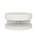 31.5'' Round Coffee Table,Modern Center Table with Storage,Vertical Stripe Design Coffee Table for Living Room,Bedroom(White)