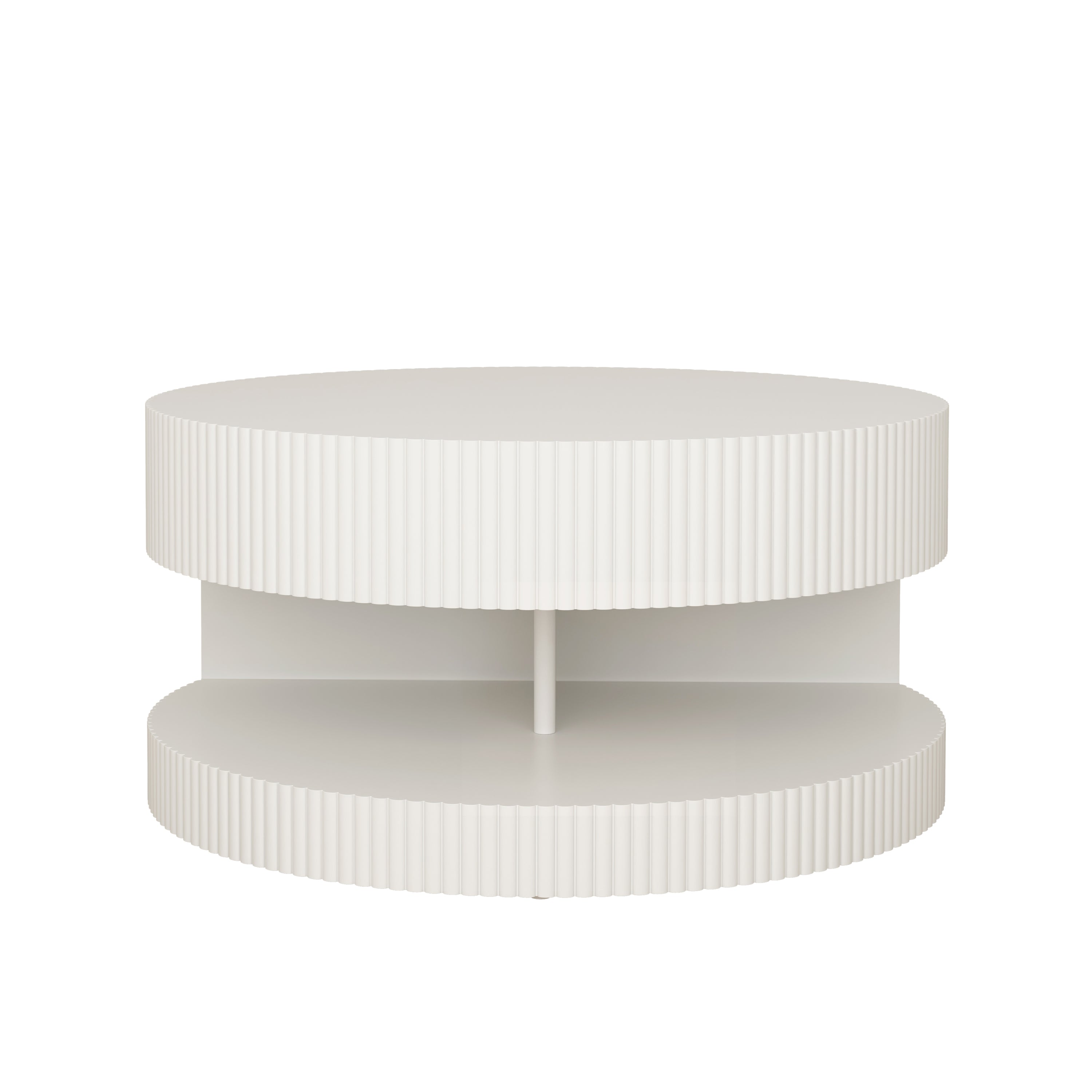 31.5'' Round Coffee Table,Modern Center Table with Storage,Vertical Stripe Design Coffee Table for Living Room,Bedroom(White)