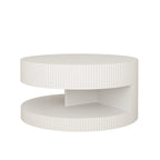 31.5'' Round Coffee Table,Modern Center Table with Storage,Vertical Stripe Design Coffee Table for Living Room,Bedroom(White)