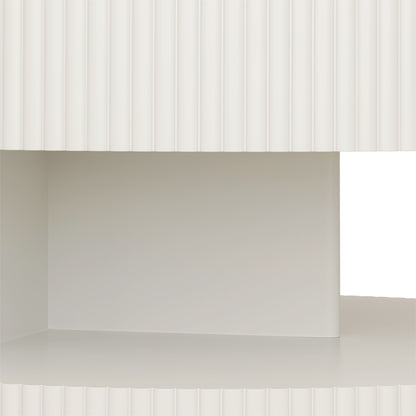 31.5'' Round Coffee Table,Modern Center Table with Storage,Vertical Stripe Design Coffee Table for Living Room,Bedroom(White)