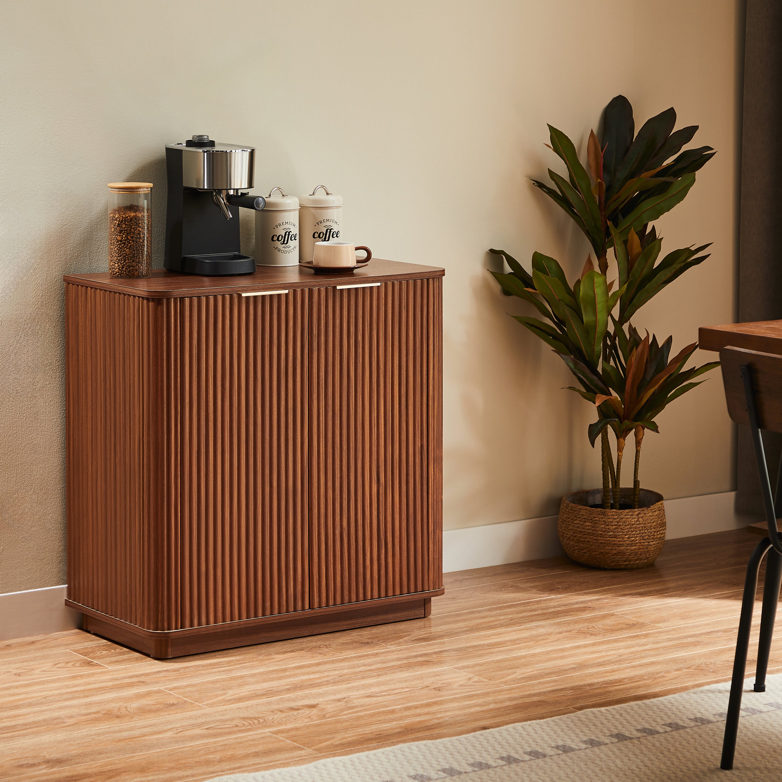 31.5'' Buffet Cabinet Sideboard with Storage Curved wave Design for Bedroom, Living Room, Hallway, Walnut,31.5''W x 15.75''D x 31.5''H. Sideboard
