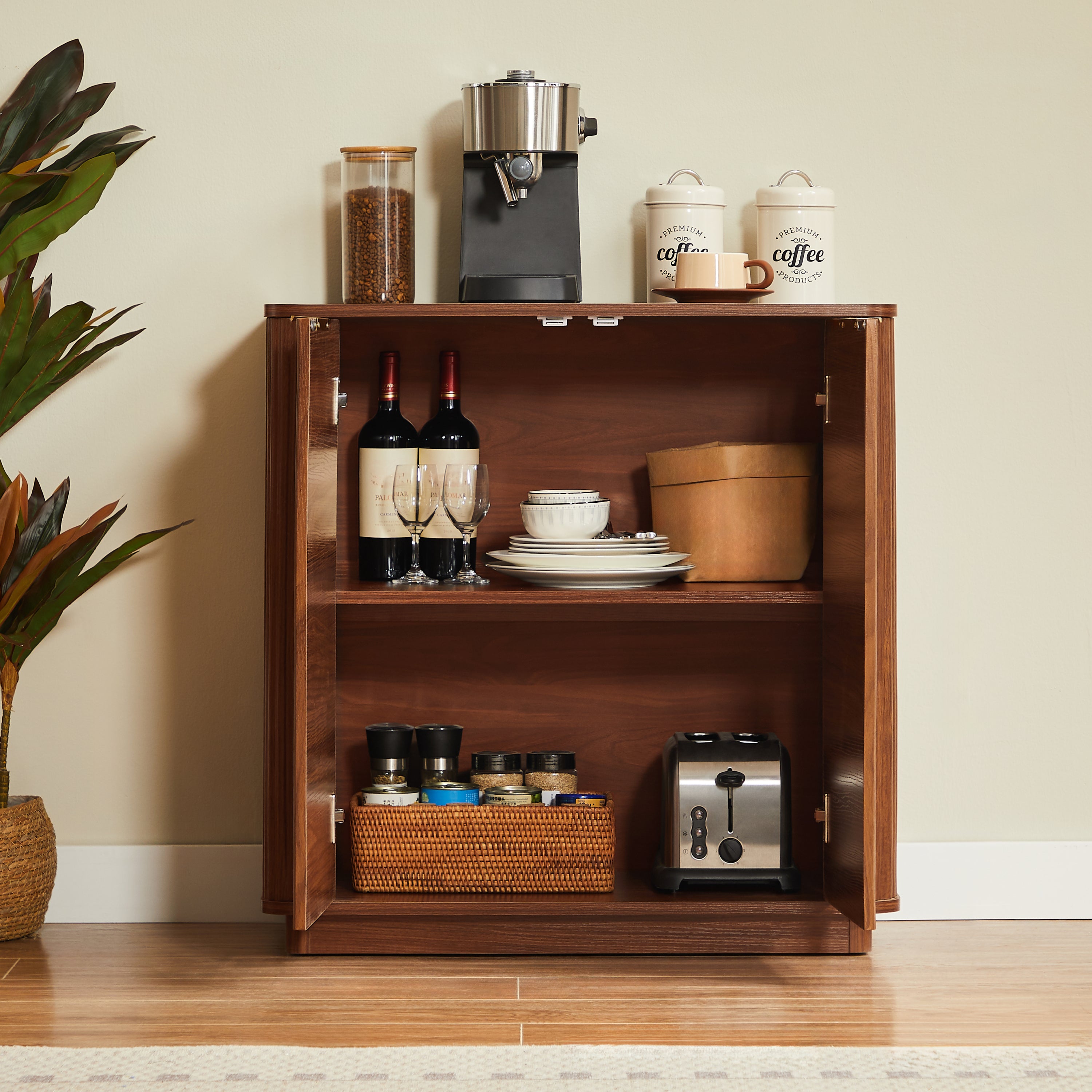 31.5'' Buffet Cabinet Sideboard with Storage Curved wave Design for Bedroom, Living Room, Hallway, Walnut,31.5''W x 15.75''D x 31.5''H. Sideboard