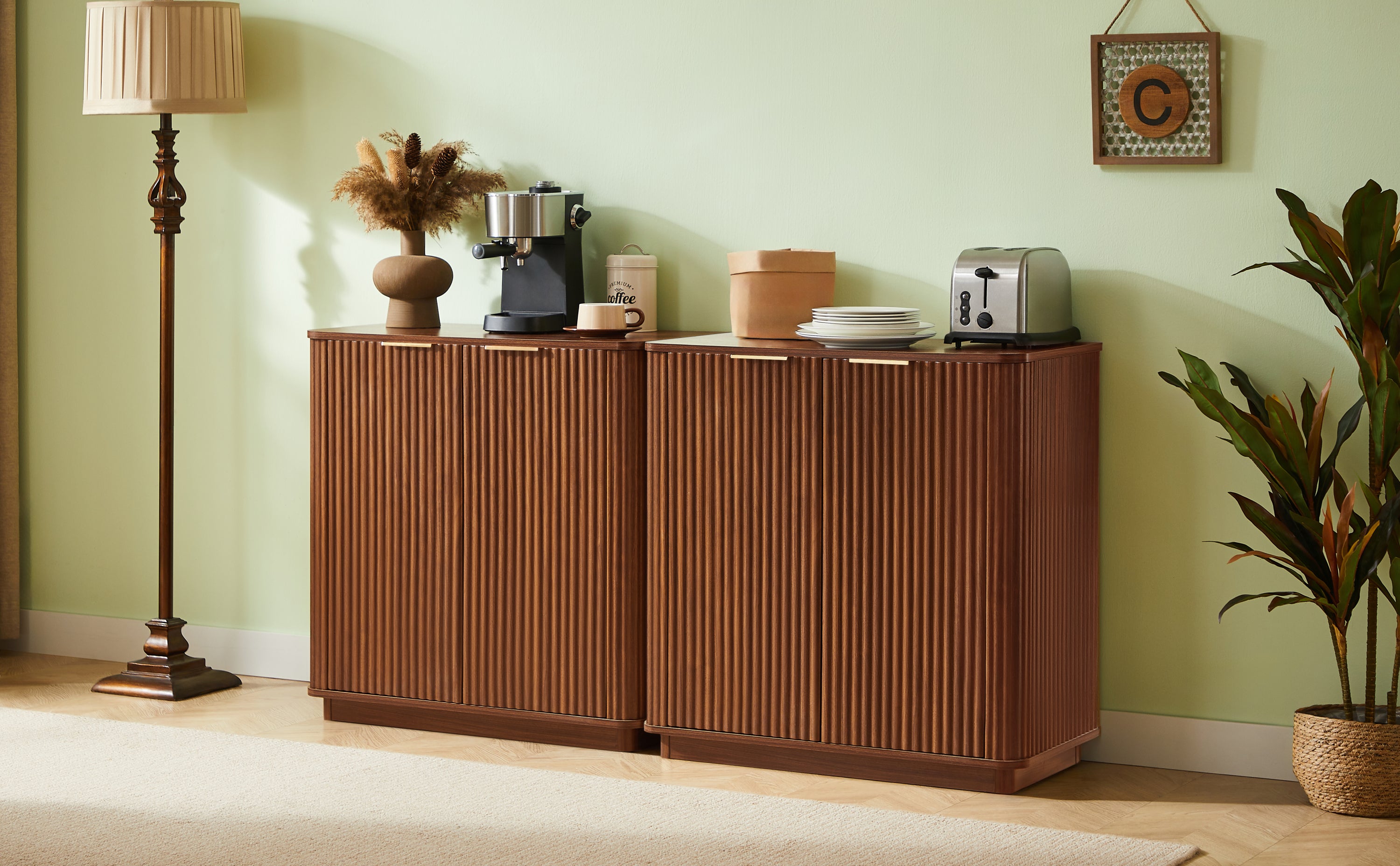 31.5'' Buffet Cabinet Sideboard with Storage Curved wave Design for Bedroom, Living Room, Hallway, Walnut,31.5''W x 15.75''D x 31.5''H. Sideboard