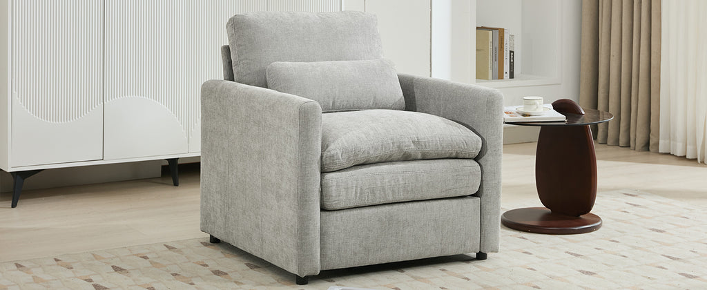 31.9' Cozy Upholstered Armchair Oversized Comfy Cloud Sofa Double Cushion Single Sofa Plush Cushion Armchair for Living Room, Light Grey