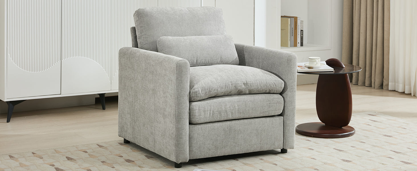 31.9' Cozy Upholstered Armchair Oversized Comfy Cloud Sofa Double Cushion Single Sofa Plush Cushion Armchair for Living Room, Light Grey