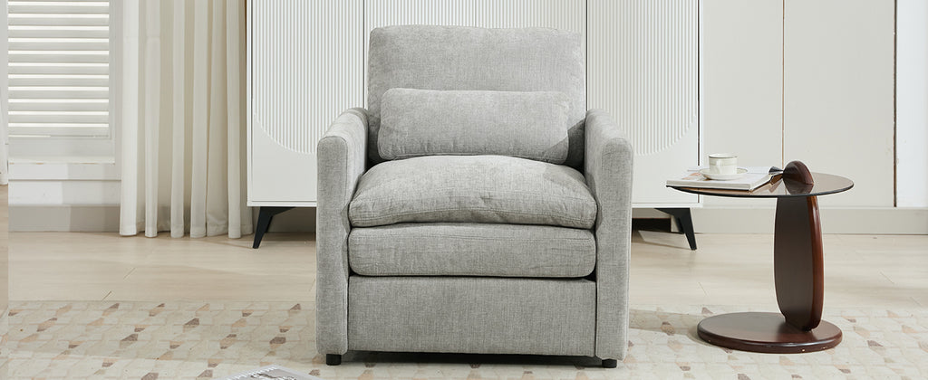 31.9' Cozy Upholstered Armchair Oversized Comfy Cloud Sofa Double Cushion Single Sofa Plush Cushion Armchair for Living Room, Light Grey