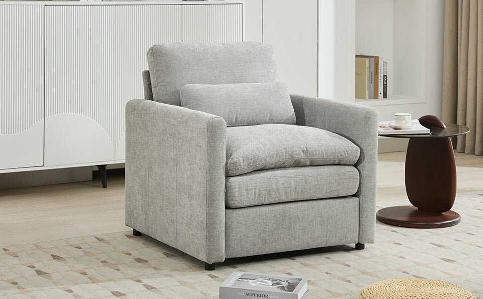 31.9' Cozy Upholstered Armchair Oversized Comfy Cloud Sofa Double Cushion Single Sofa Plush Cushion Armchair for Living Room, Light Grey