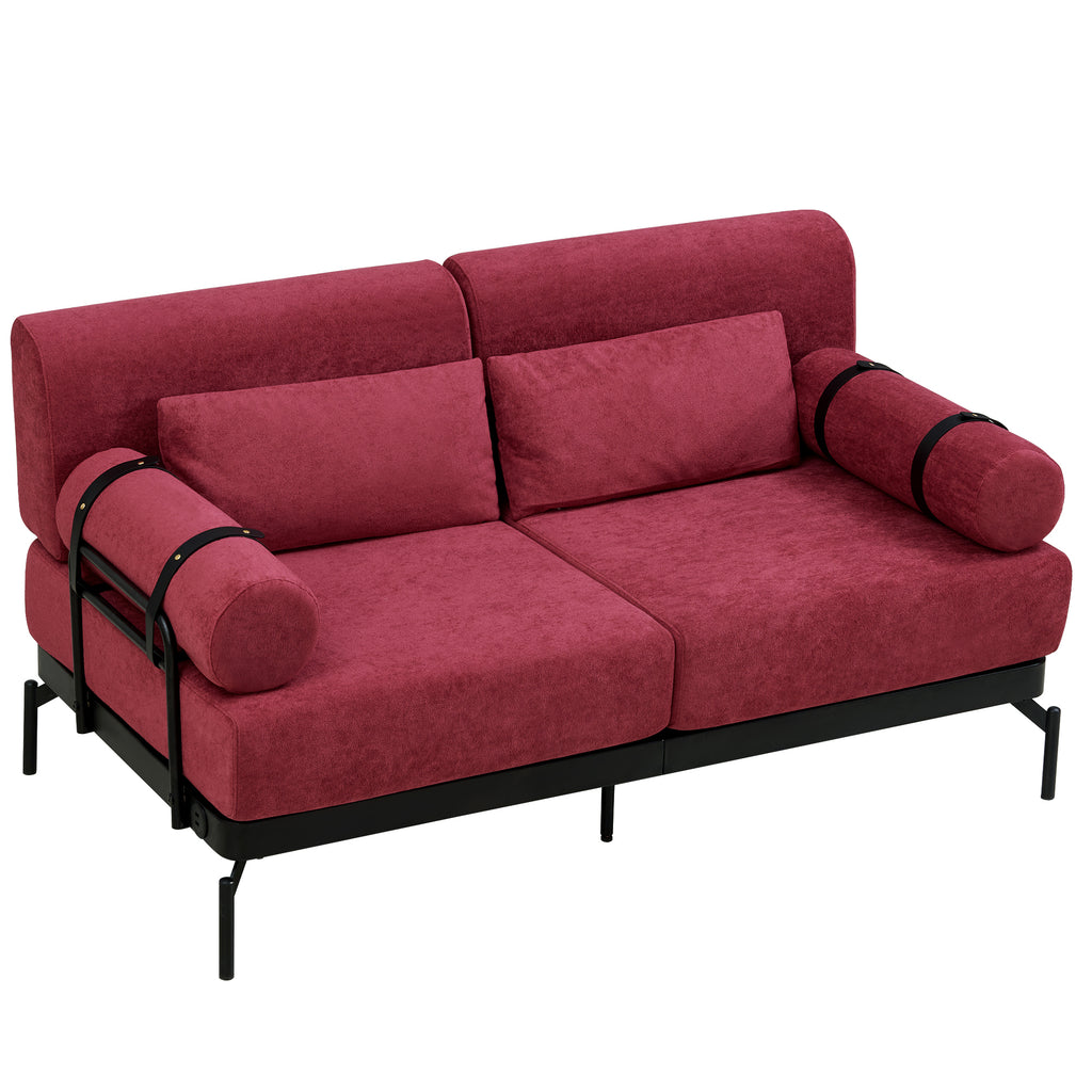Modern Loveseat Sofa 59' Sofa Couch 2-Seater with USB Ports, Unique Cylindrical Armrests, Red Chenille