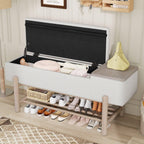 TREXM Farmhouse Upholstered Storage Bench with Hidden Compartment, Modern Entryway Bench for Living Room, Entryway, and Hallways (Natural).