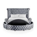Gray Velvet Round Storage Bed with USB Ports and Features.