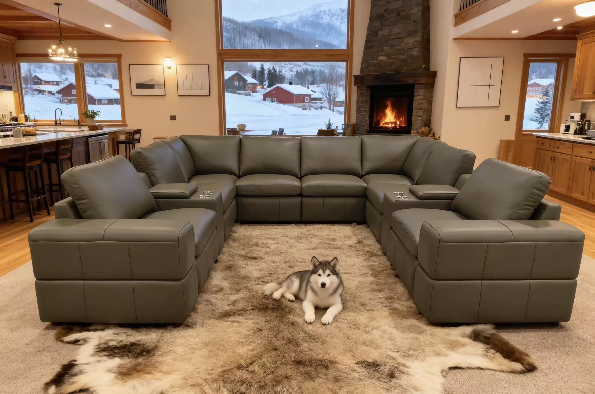 Large 8-Seater Olive Green Leather Match Modular Sectional Sofa