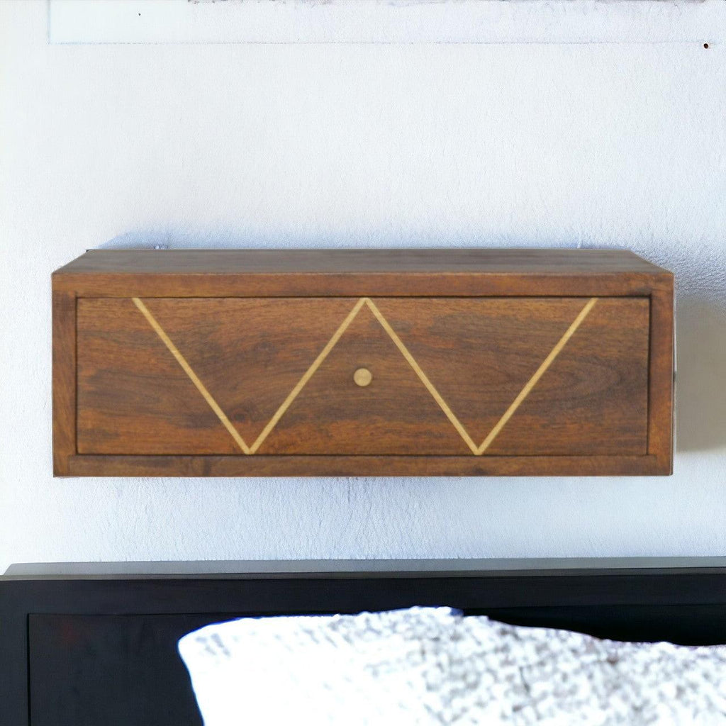 Solid wood Floating Chestnut Brass Bedside.