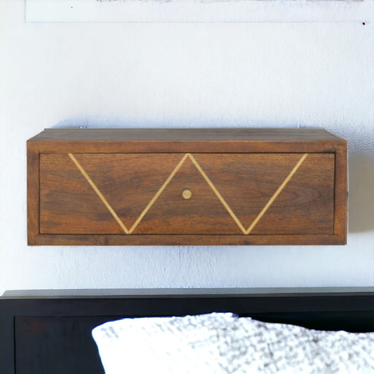 Solid wood Floating Chestnut Brass Bedside