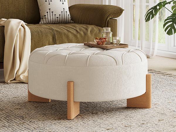 32' Round Tufted Ottoman - Elegant Chenille Coffee Table.