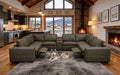 Olive Green Leather Match 8-Seater Sectional with Dual Recliners
