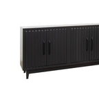 Side angle of 64 inch black cabinet showing textured door design. Fully assembled and crafted for modern storage needs.