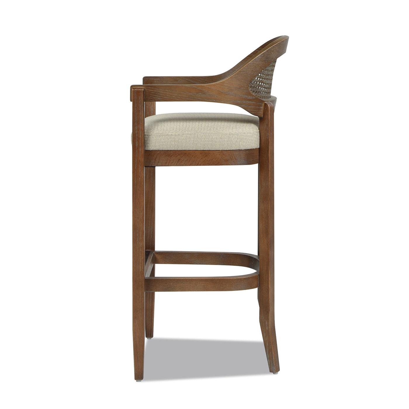 Americana Mid-Century Modern Cane Back Bar Stool.